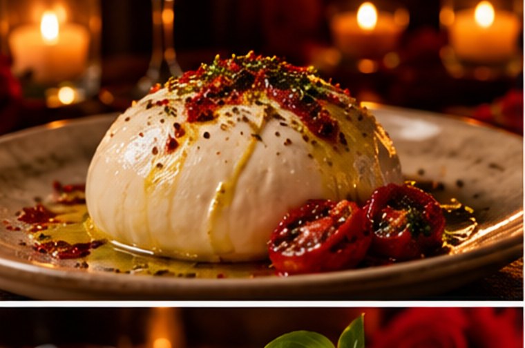 Burrata with chilli and sun-dried tomatoes